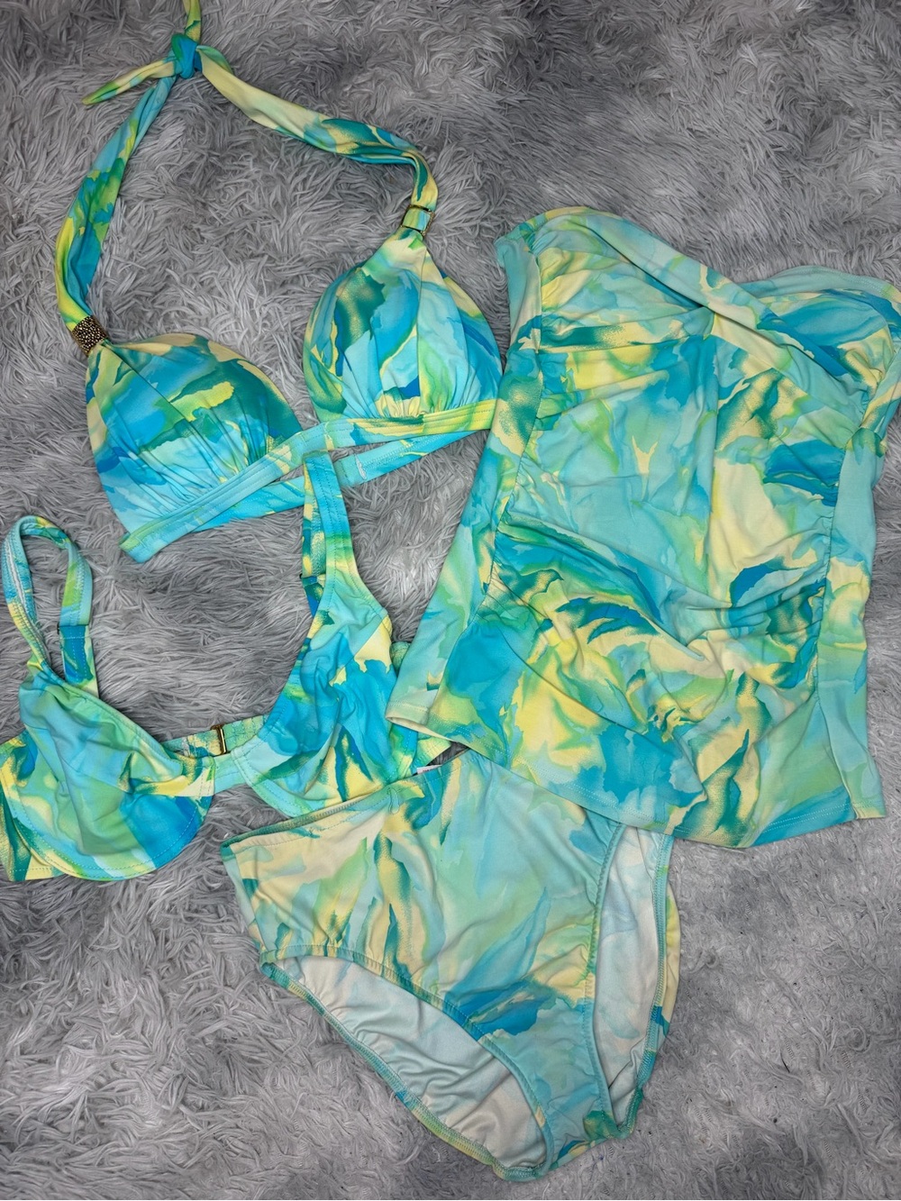 Vintage Venus 4 Piece Swimsuit Set D Cup Bikini Tankini Y2K Tropical Floral